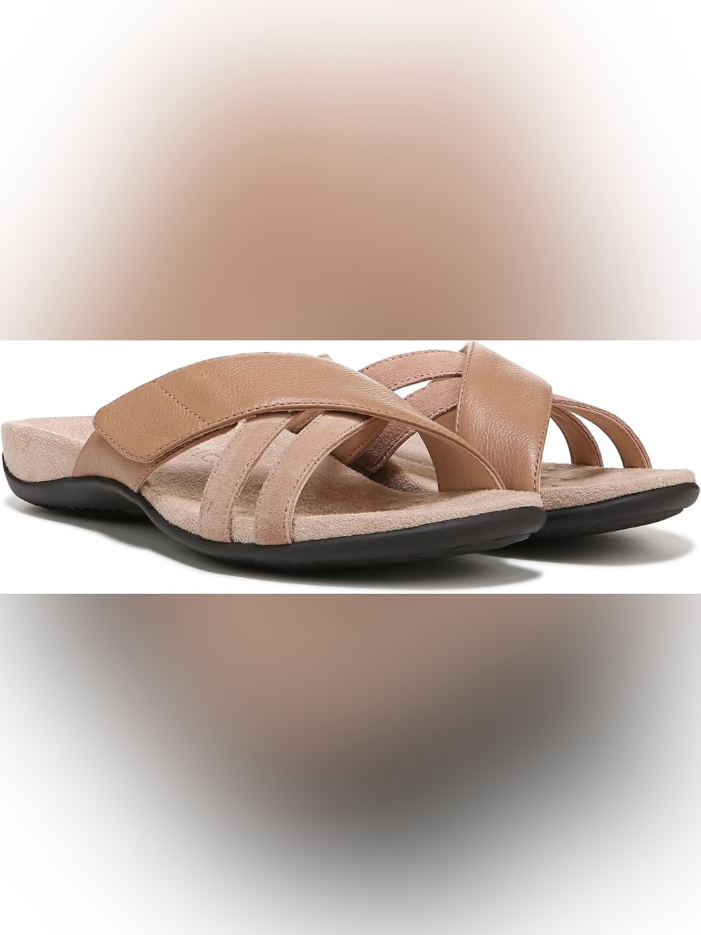 NEW! Women’s VIONIC Zarie Leather Slip-On Sandals - Macaron Tan - Size 6.5